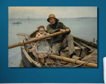 Emile Renouf Helping Hand Print, Old Fisherman and Girl, Ready To Hang