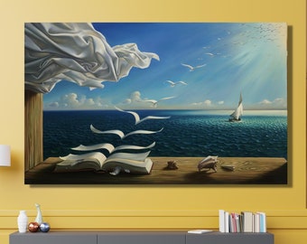 Salvador Dali, Famous Painting, The Waves Book Sailboat Surrealism Canvas Art Posters and Prints Wall Art for Home Decor