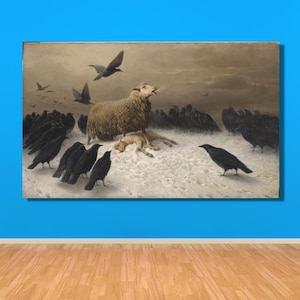 Anguish Sheep and crows, Friedrich Schenck,Sheep and crows,Friedrich Schenck art,Anguish Sheep decor,home decor,Ready To Hang,
