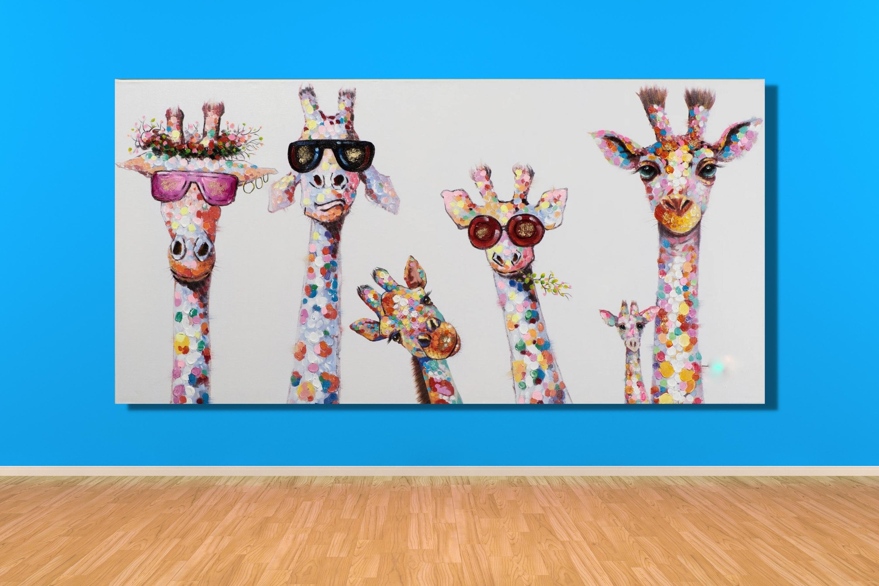 Giraffe Family ,giraffe Family Art,canvas Art Painting, Colorful Animal ...
