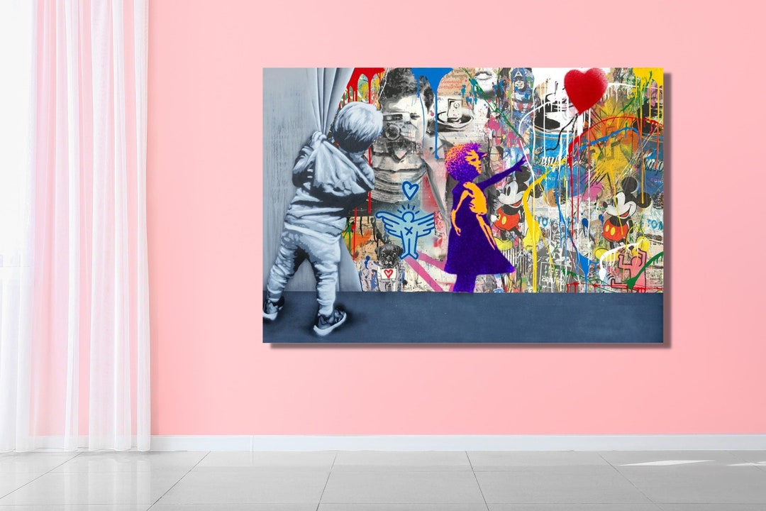 Banksy Wall Art, Graffiti Wall Art, Colorful Girl, Canvas Wall Art ,banksy Canvas Wall Art