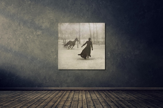 Lady and Her Horse on a Snowy Day, by Félix Thiollier,1899,Snowy Day decor, canvas print art, ready to hang,home decor,canvas art print,