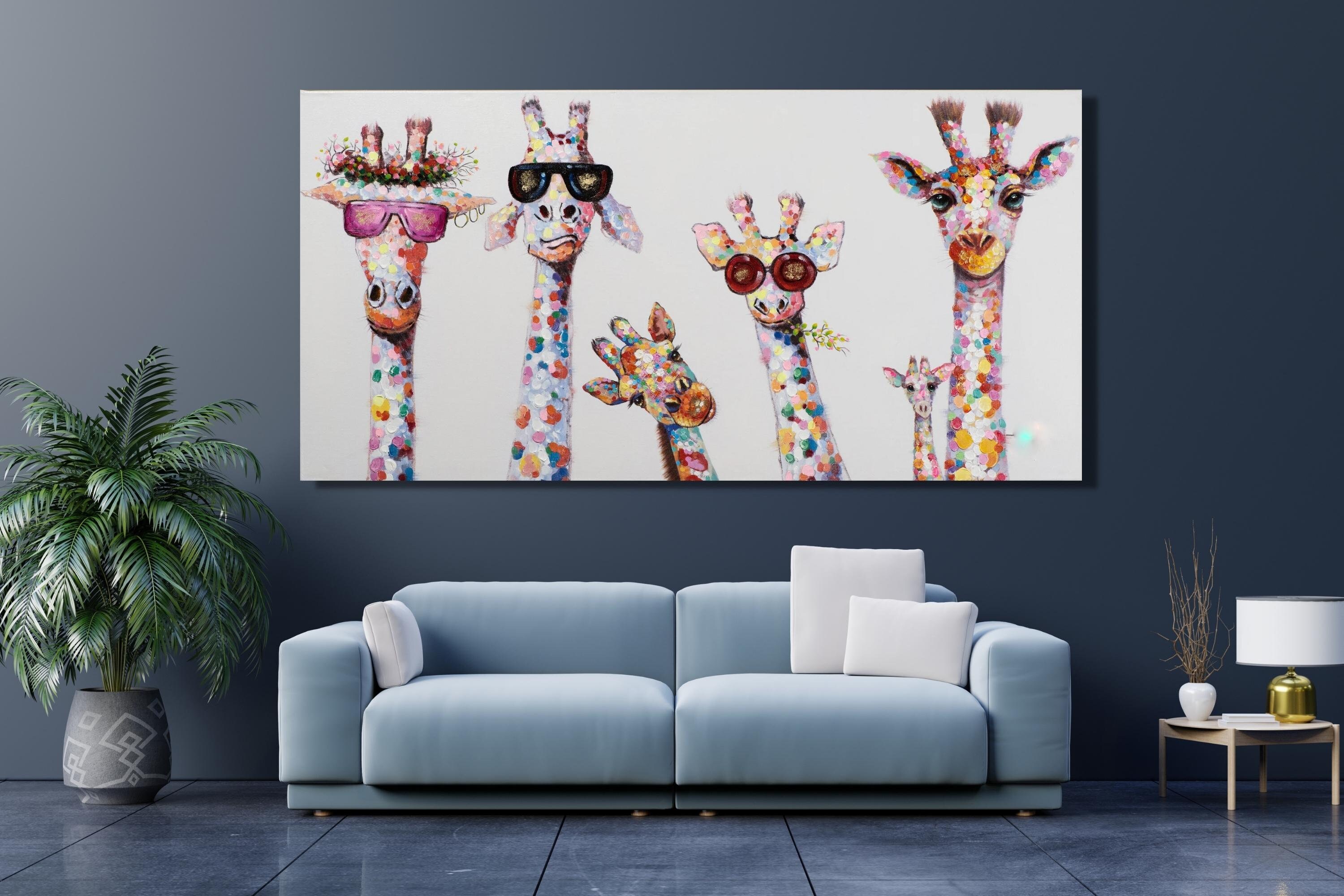 Giraffe Family ,giraffe Family Art,canvas Art Painting, Colorful Animal ...