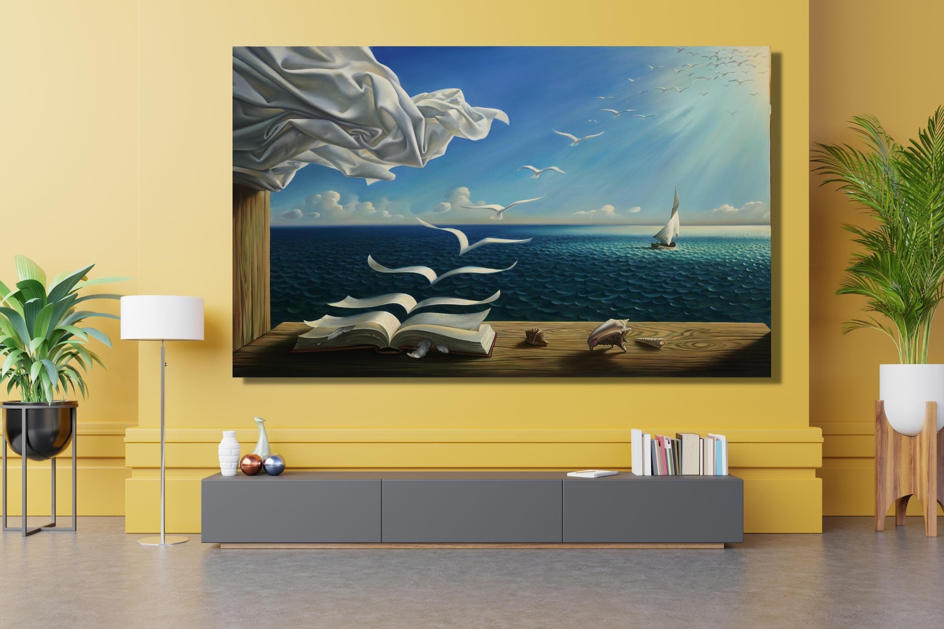 Salvador Dali, Famous Painting, the Waves Book Sailboat Surrealism ...