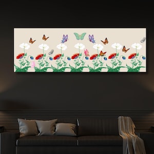 japanese art, flower and butterfly, japanese flower, japanese butterfly, canvas wall art, ready to hang, home decor, for gift him