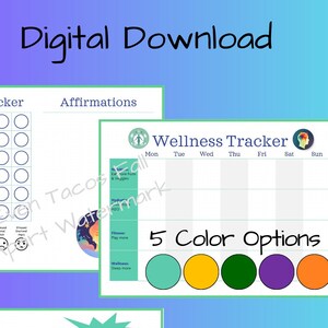 Weekly Wellness Tracker - Mood Tracker - Affirmations - Self Care Tracker - Happy List - De-stress Idea Sheet - US Letter - 11x8.5