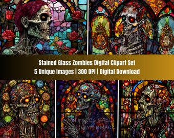 Stained Glass Zombies Artwork Set | Digital Clipart Download | 300 DPI | PNG | Sublimation | Design