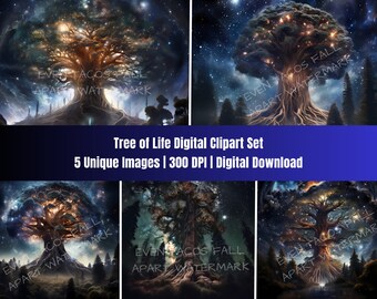 Betoverde levensboom digitale artwork set | Clipart downloaden | 300 DPI | PNG