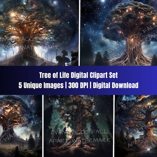 Enchanted Tree of Life Digital Artwork Set | Clipart Download | 300 DPI | PNG