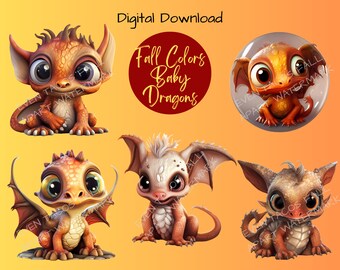 Herfstkleuren baby draken clipart collectie | Draak, PNG, Clipart, 300 DPI, Digitaal, Herfst, Halloween