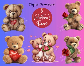 Valentijnsdag teddyberen digitale artworkset: lekker liggen editie | Clipart downloaden | 300 DPI | PNG
