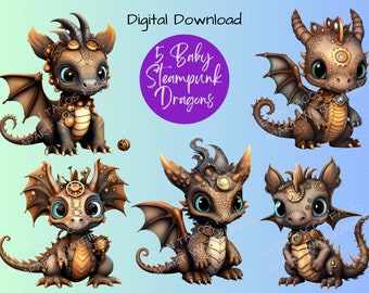 Grillige Steampunk Dragon Baby's, Dragon PNG, Clipart, PNG Digital, schattige babydraken