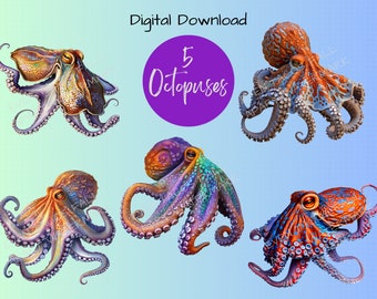 Oceanic Delights Octopus collectie, Octopus PNG, clipart, PNG digitaal, 300 DPI