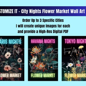 CUSTOMIZE with a City of YOUR CHOICE (up to 3) - City Nights Flower Market Digital Artwork | High-Res Digital Product
