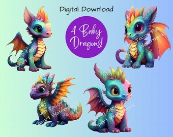 Speelse Baby Rainbow Dragons, Dragon PNG, Clipart, PNG Digital, schattige babydraken