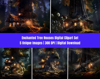 Fantasiebosboomwoningen | Clipart | Digitale kunst downloaden | 300 DPI | PNG