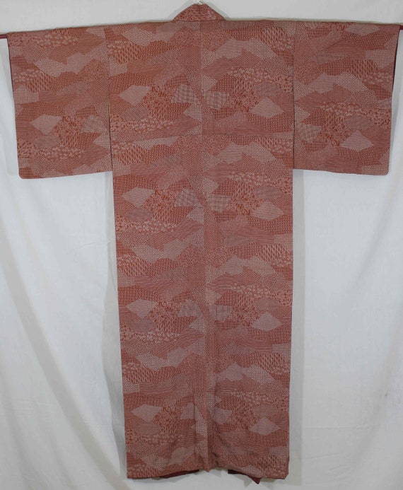 Silk Komon kimono with geometric designs. Dated J… - image 1