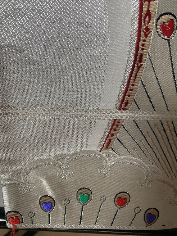 Fukuro Obi silk kimono belt with design of a peac… - image 3