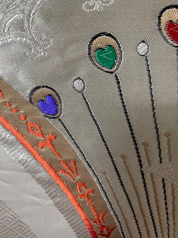 Fukuro Obi silk kimono belt with design of a peac… - image 4