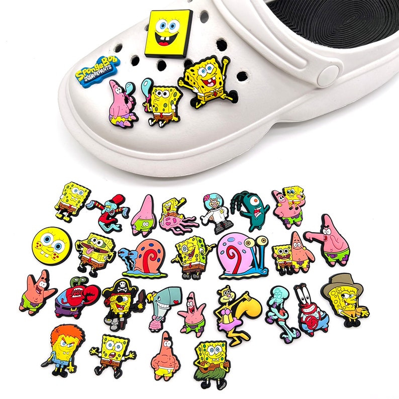 Funny Meme SpongeBob Beechburg Croc Shoe Charm Cartoon Sponge Squid Croc Jibbitz for Hole Slipper/Sandals/Clogs/Boggbag Charm Gift for her image 4