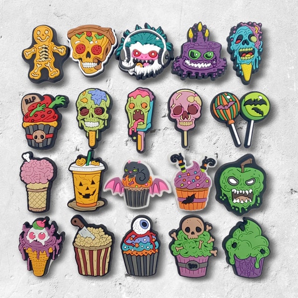 Funny Halloween Horror Food Themed Skull Ghost Croc Shoe Charms,Scary Spooky Croc Jibbitz,Clog Sandals Accessories,Party Prom Gifts for Kids