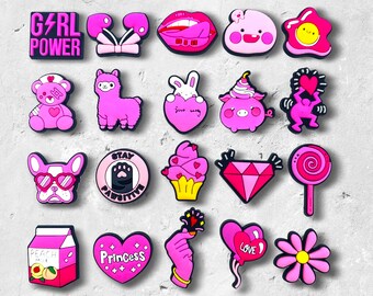 Y2k Kawaii Pink Croc Shoe Charms Pin Badge |Cute Girly Pink Gaming Love Heart Croc Jibbitz, Clog Sandals Shoe Accessories,Prom Gifts for Her