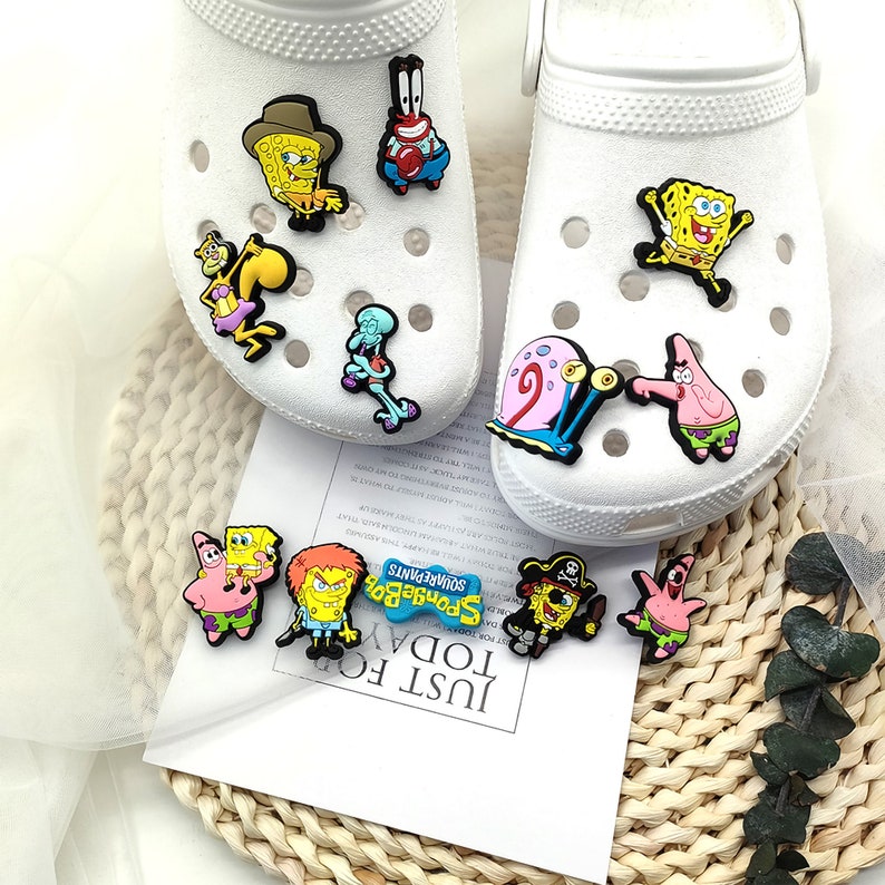 Funny Meme SpongeBob Beechburg Croc Shoe Charm Cartoon Sponge Squid Croc Jibbitz for Hole Slipper/Sandals/Clogs/Boggbag Charm Gift for her image 9