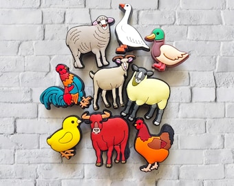 Random Cute Farm Animals Croc Shoe Charms,Goose Sheep Pets Croc Jibbitz,Clog Sandals Accessories,Cartoon Jibz Buckle for Bracelets Kids Gift