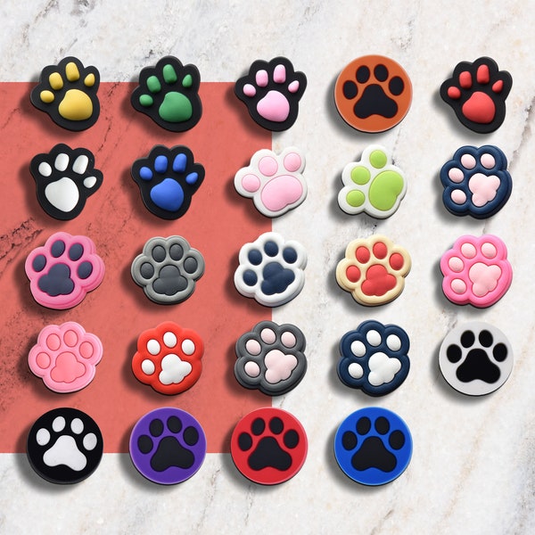 3/24PCS Kawaii Cat Dogs Paw Print Croc Shoe Charms|Popular Lovely Animal Jibbitz for Hole Slipper/Clog Sandals/Boggbag Charm Party Prom Gift