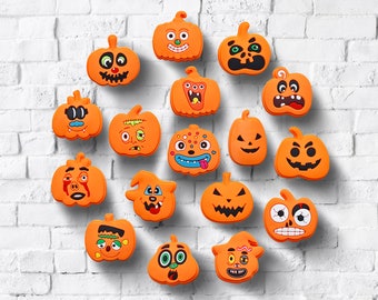 Biscuits amusants à la citrouille d'Halloween, breloques chaussures crocodile Emogi, bonhomme en pain d'épice, bonne fête, nuit croco Jibbitz, sabots, sandales, accessoires, cadeau pour enfants