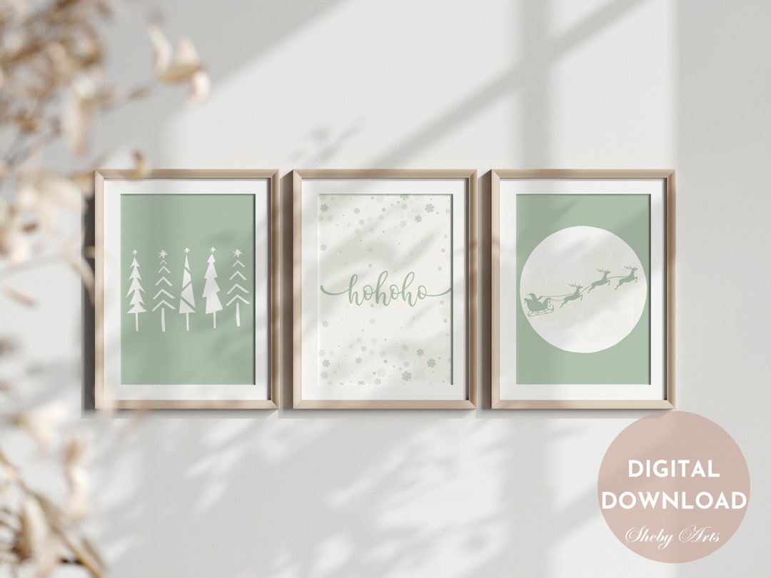 Sage Green Christmas Wall Art Set Sage Christmas Printable Etsy
