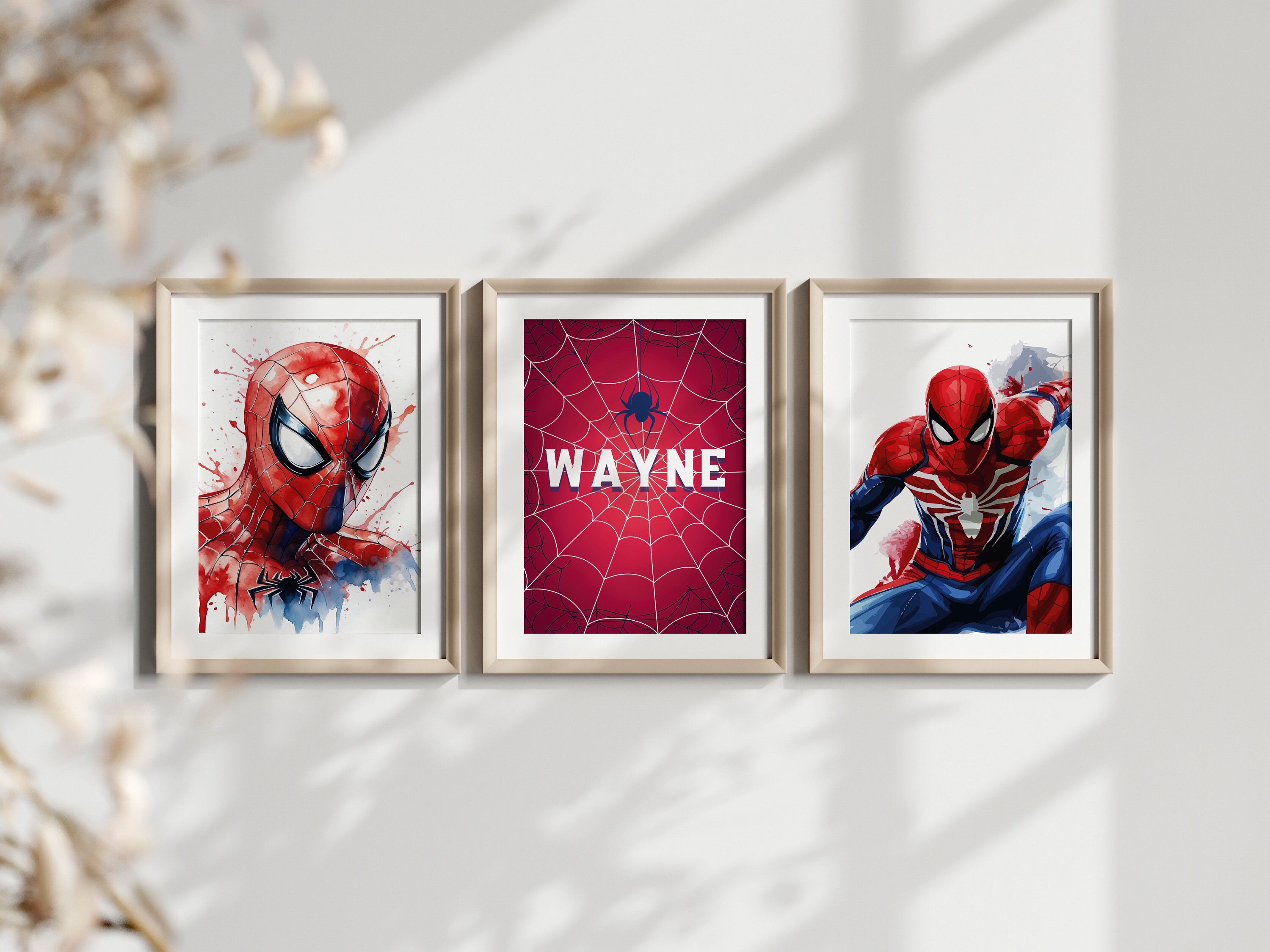 Personalized Spiderman Name Art Set Editable Spiderman Nursery Prints Spiderman