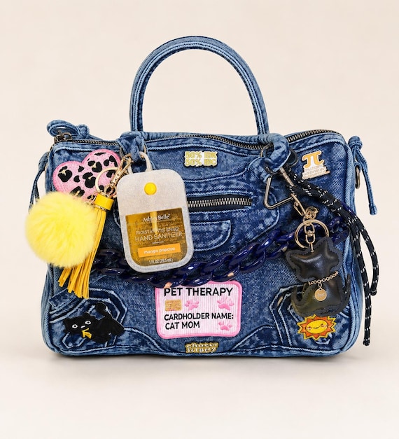 Custom Denim Junk Purse: Handcrafted Patchwork Bag With Charms