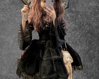 Vintage Black Goth Dress, Gothic Lolita Dress, Fairy Grunge, Gothic Clothes, Y2K Dress, Victorian Dress, Black Gothic Dress,High Waist Dress