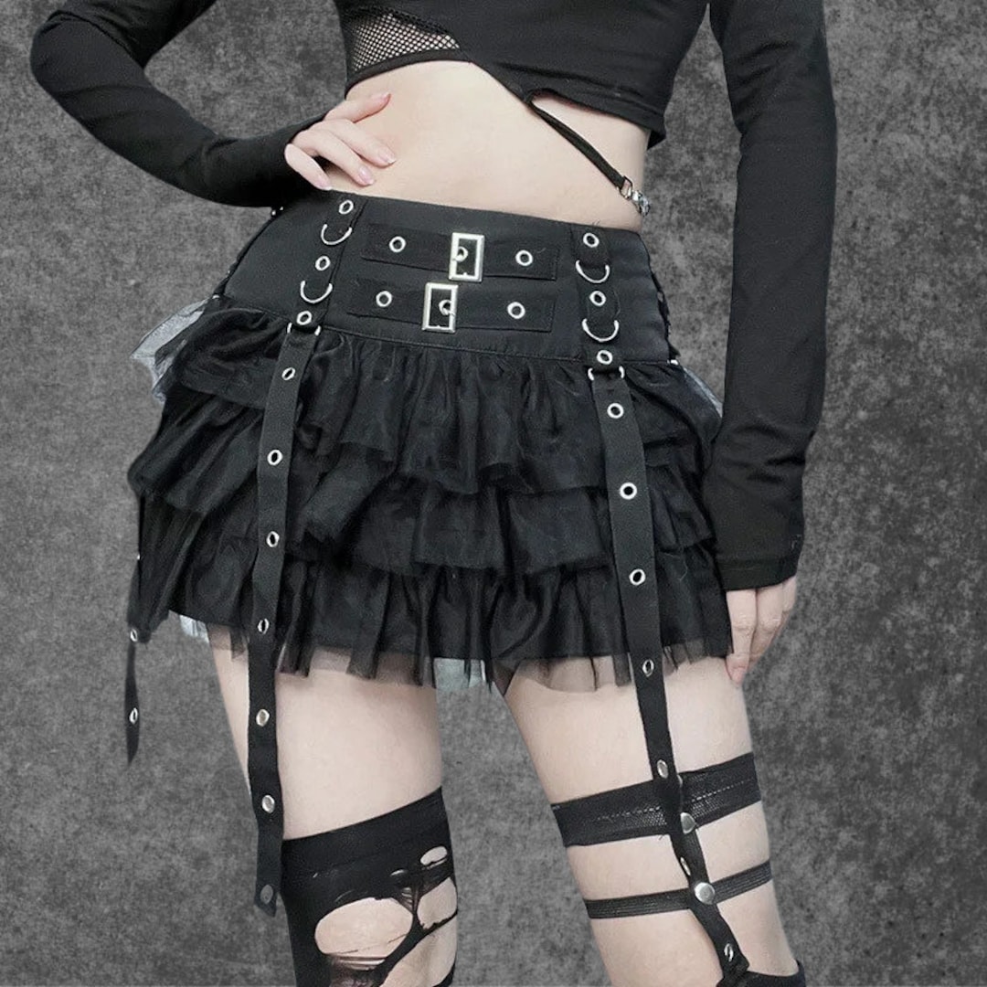 Y2K Gothic Ruffle Mini Skirt main image 0