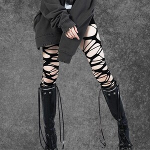 Fairy Grunge Perforated Stockings, Ripped Grunge Stockings, Gothic Pantyhose, Punk Stockings, Y2K Grunge, Hardcore Pantyhose, Edgy Stockings image 6