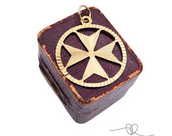 9ct Gold Maltese Cross Pendant, Large Engraved Gold Cross, Lightweight Statement Pendant, 375 Gold Religious Charm