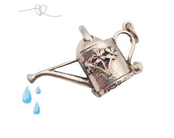 Silver Watering Can Charm ,Decorative Garden Pendant, Opens to Flower, Garden Lover Charm