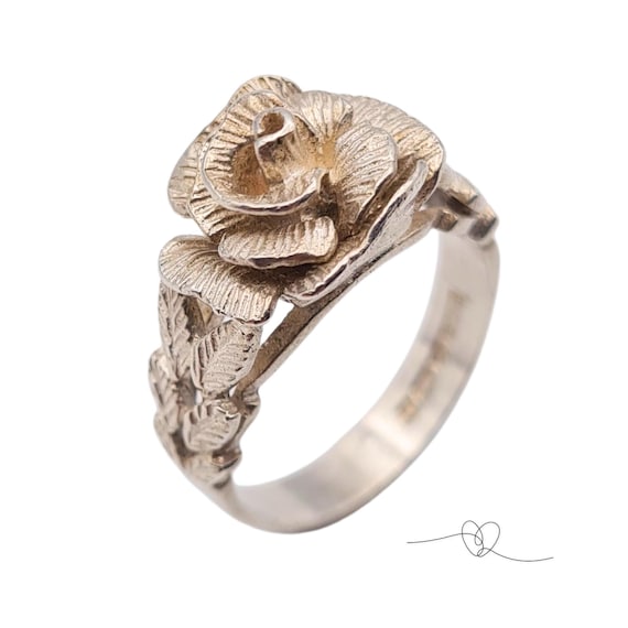Solid Silver Flower Ring, Birmingham 1977 Hallmar… - image 1