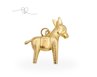 9ct Gold Donkey Charm, Vintage Donkey Pendant, Gold Animal Charm with Satchels, Tested 9ct Gold, Farm Animal Jewellery