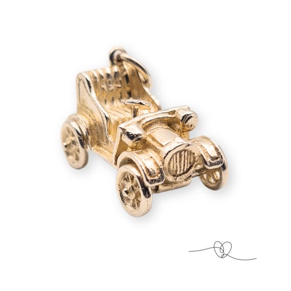 Solid Silver Car Charm with Moving Wheels, Old Vi… - image 1