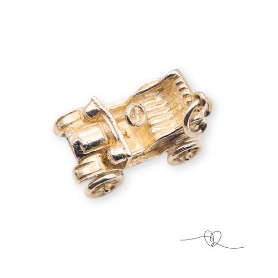 Solid Silver Car Charm with Moving Wheels, Old Vi… - image 3