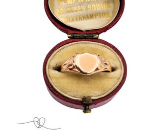 9ct Rose Gold Shield Signet Ring, Dainty Rose Gold Signet Ring, Petite Shield Ring, UK L 1/2 US 6, Chester Hallmarked 1922
