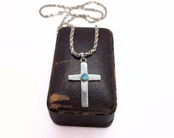 Vintage solid sterling silver cross necklace - 925 Silver necklace- Vintage 925 Sterling Silver