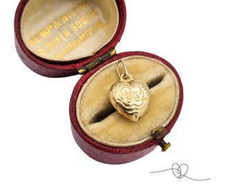 9ct Gold Puffy Heart Charm, Swirl Pattern Heart, Petite 375 Gold Charm Bracelet Jewellery Gift