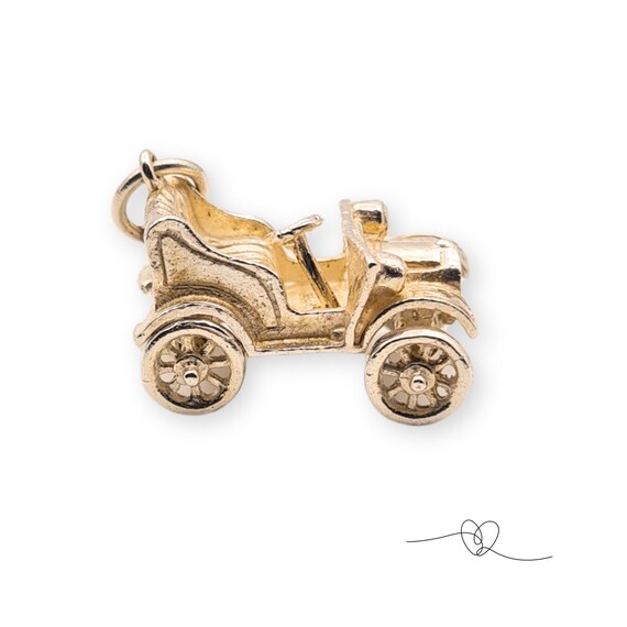 Solid Silver Car Charm with Moving Wheels, Old Vi… - image 2