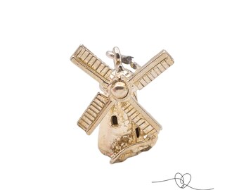 Silver Windmill Charm, Spinning Silver Windmill, Vintage Sterling Silver Gift for her Birthday #, Moving Sails Detailed Bracelet Charm 2.8g