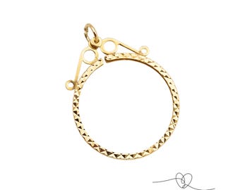 9ct Gold Sovereign Mount, Engraved Coin Holder Pendant, Scrollwork Gold Mount, Diamond Cut Coin Frame, Open Jump Ring