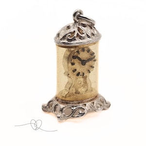 Vintage Silver Mantle Clock Charm, Petite Vintage Clock Charm, British Silver Miniature, gift for charm bracelet