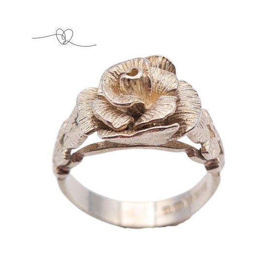 Solid Silver Flower Ring, Birmingham 1977 Hallmar… - image 5